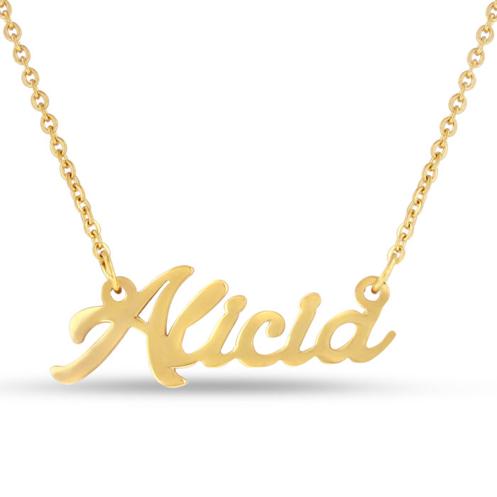 Alicia Nameplate Necklace in Gold, 16 Inch Chain by SuperJeweler