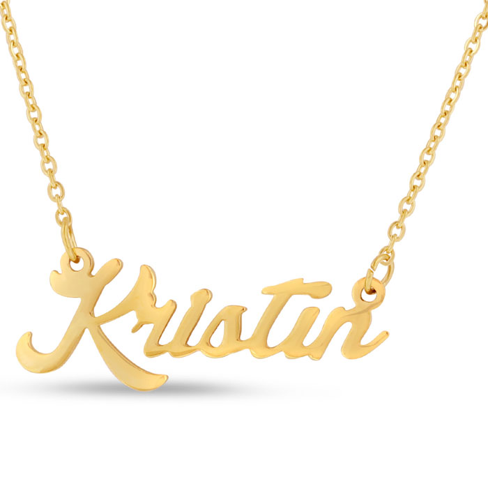 Kristin Nameplate Necklace in Gold, 16 Inch Chain by SuperJeweler