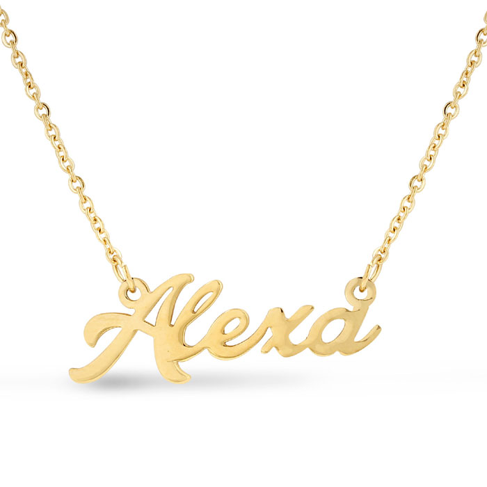 Alexa Nameplate Necklace in Gold, 16 Inch Chain by SuperJeweler