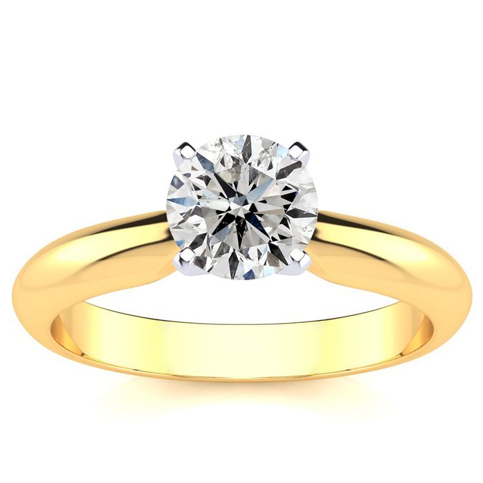 1 Carat Diamond Solitaire Engagement Ring In 14K Yellow Gold (H-I, I1-I2 Clarity Enhanced) By SuperJeweler
