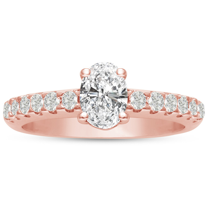 1 1/3 Carat Oval Shape Diamond Engagement Ring Crafted in 14K Rose Gold (5.3 g) (I-J, I1-I2 Clarity Enhanced) by SuperJeweler