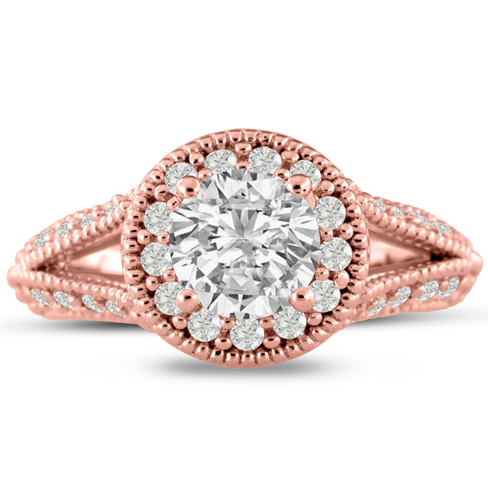 1 3/4 Carat Split Shank Halo Diamond Engagement Ring in 14K Rose Gold (6.1 g) (  I1-I2 Clarity Enhanced) by SuperJeweler