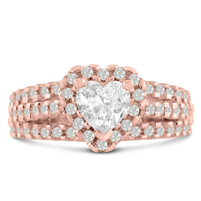 1 2/3 Carat Heart Halo Diamond Engagement Ring in 14K Rose Gold (