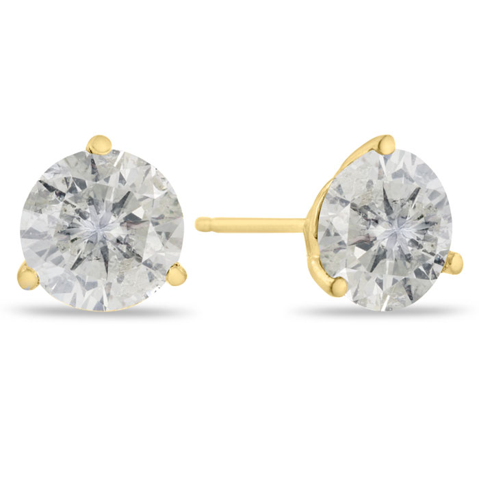 2 Carat Round Shape Diamond Martini Stud Earrings in 14K Yellow G