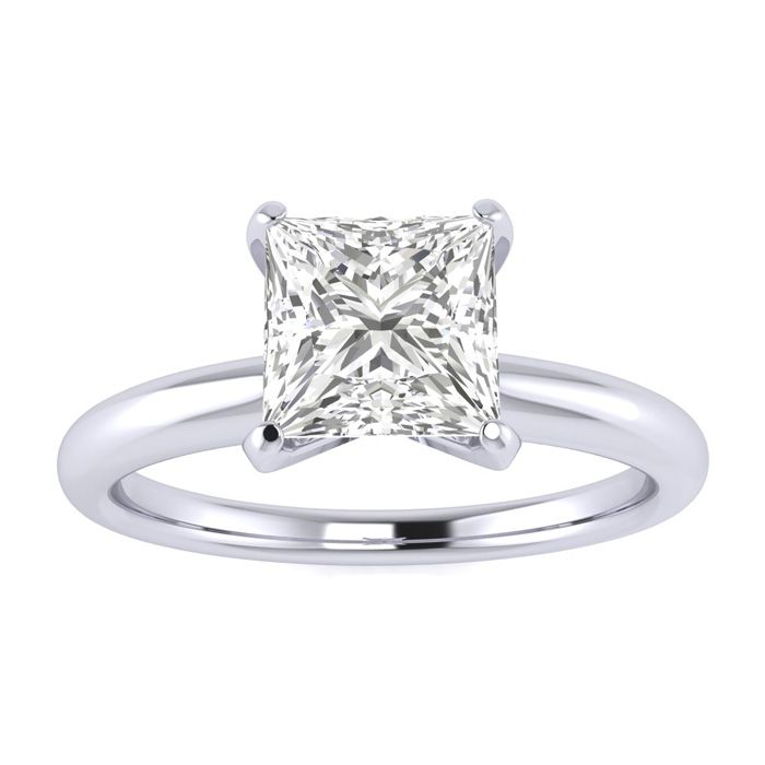 1 Carat Princess Cut Diamond Solitaire Engagement Ring in 14K White Gold (2 g) (, I1-I2 Clarity Enhanced) by SuperJeweler