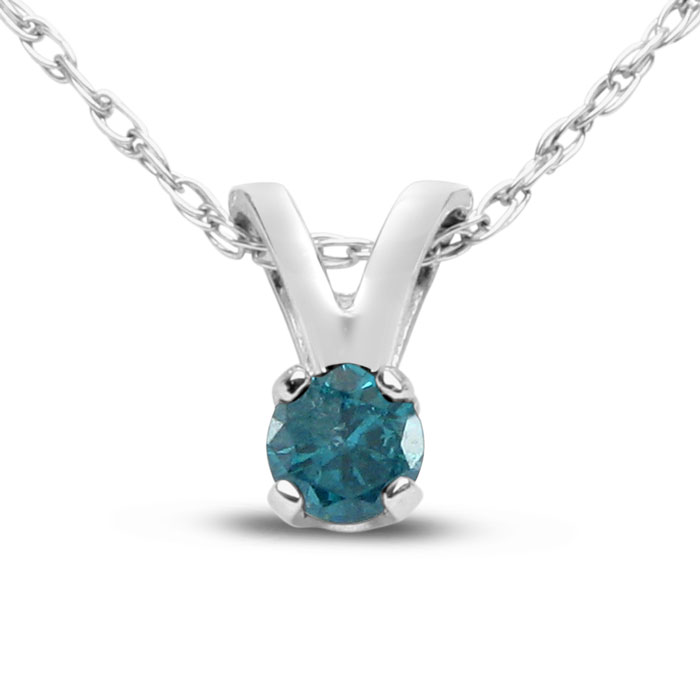 Blue Diamond Solitaire Pendant Necklace (1/10 ct) in Sterling Silver w/ 18" Chain, 18 Inch Chain by SuperJeweler