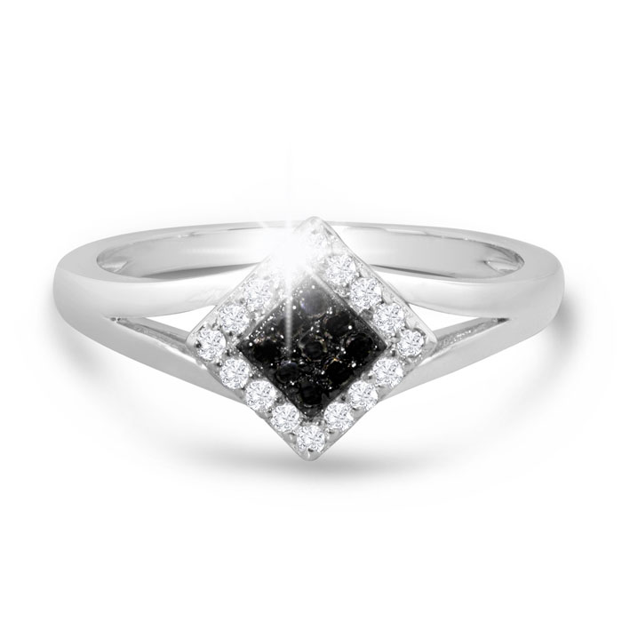 1/5 Carat Black & White 25 Diamond Ring Crafted In Solid Sterling Silver, G-H By SuperJeweler
