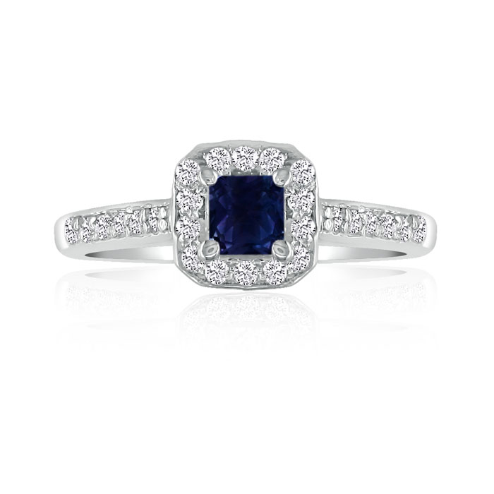 2/3 Carat Sapphire & Diamond Princess Cut Engagement Ring in 14k White Gold (, SI2-I1) by SuperJeweler