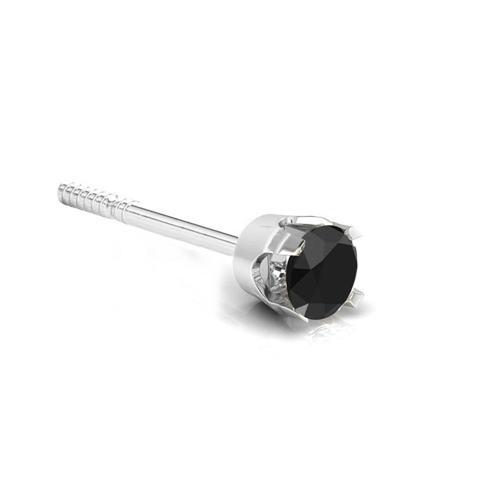 3/4 Carat Black Single Diamond Stud Earring In 14k White Gold By SuperJeweler