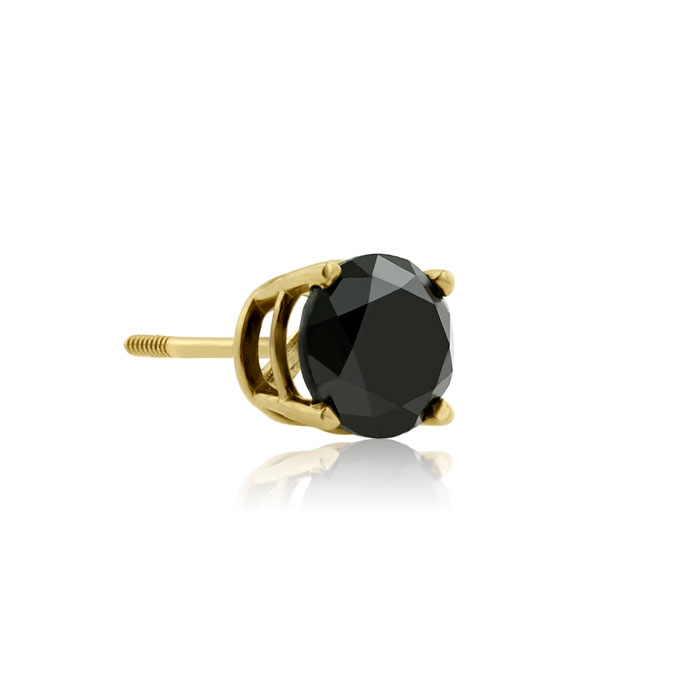 1 Carat Black Single Diamond Stud Earring in Yellow Gold by SuperJeweler