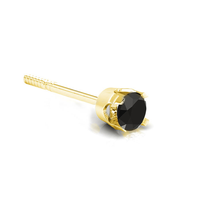 3/4 Carat Black Single Diamond Stud Earring In 14k Yellow Gold By SuperJeweler