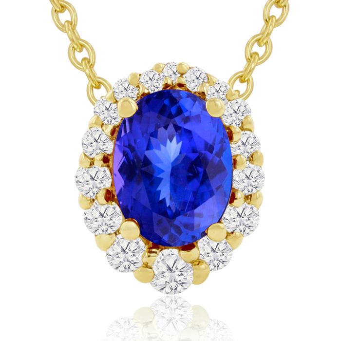 2.90 Carat Fine Quality Tanzanite & Diamond Necklace in 14K Yellow Gold (2.9 g), , 18 Inch Chain by SuperJeweler