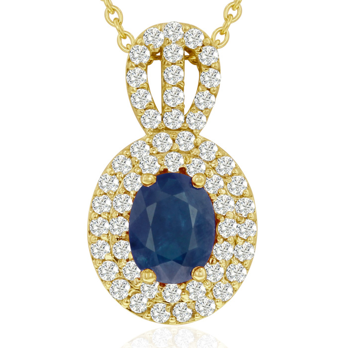 3.50 Carat Fine Quality Sapphire & Diamond Necklace In 14K Yellow Gold (8.9 G), H/I, 18 Inch Chain By Hansa