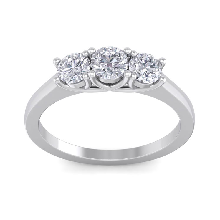 1 Carat Three Diamond Ring In White Gold (3.30 G) (G-H, I2-I3 Clarity Enhanced) By Hansa