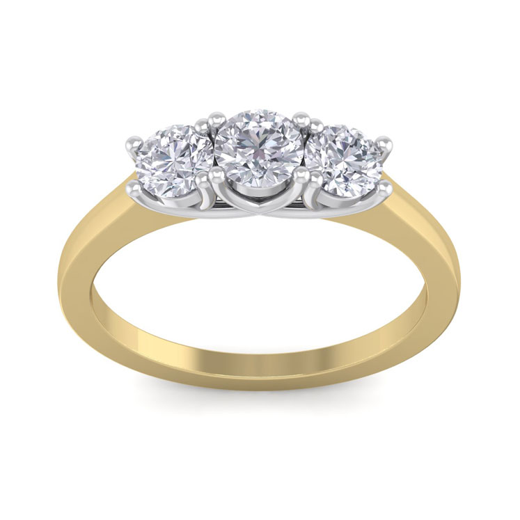 1 Carat Three Diamond Ring In Yellow Gold (3.30 G) (G-H, I2-I3 Clarity Enhanced) By SuperJeweler