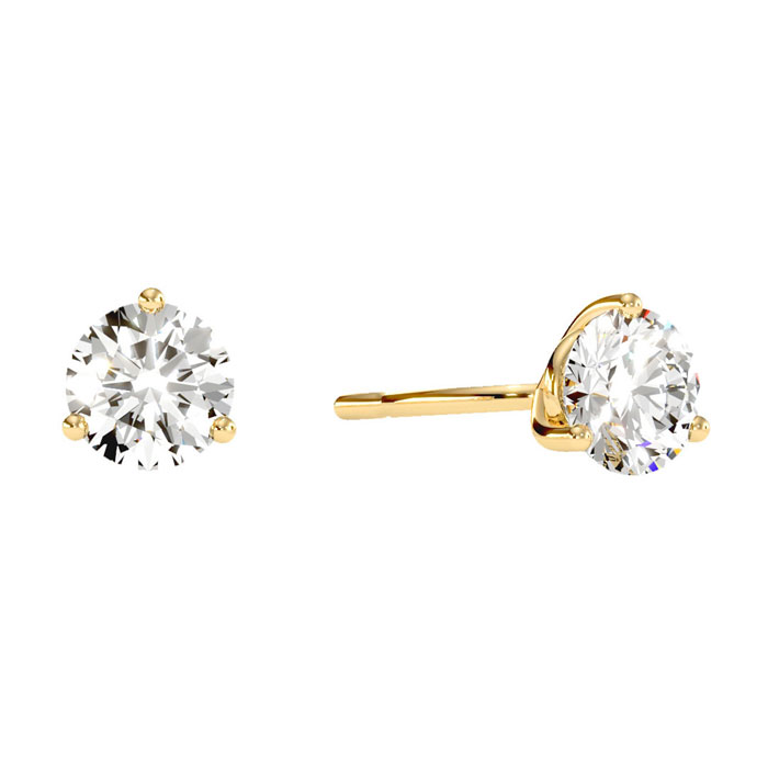1.5 Carat Natural Genuine Diamond Stud Earrings In Martini Setting 14K Yellow Gold (H-I, I1-I2) By SuperJeweler