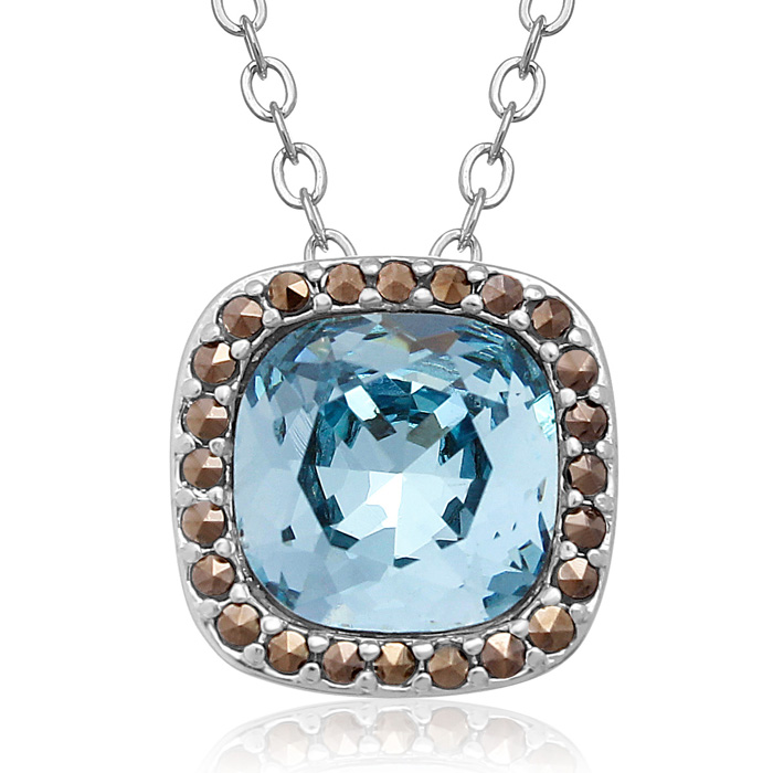 4 Carat Cushion Cut Crystal Aquamarine & Marcasite Necklace, 18 Inch Chain by SuperJeweler