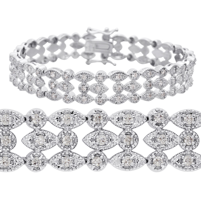 1 Carat Three Row Diamond Bracelet in Platinum Overlay, , 7 Inch by SuperJeweler