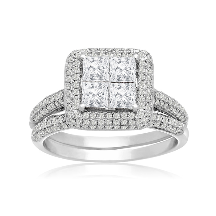 1.5 Carat Princess Cut Halo Diamond Bridal Engagement Ring Set in 14K White Gold, G-H Color, Size 7.5 by SuperJeweler