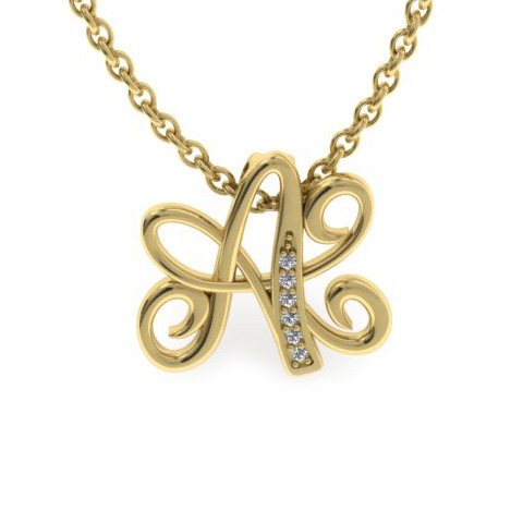 Letter A Diamond Initial Necklace in Yellow Gold (2.2 g) w/ 6 Diamonds, , 18 Inch Chain by SuperJeweler