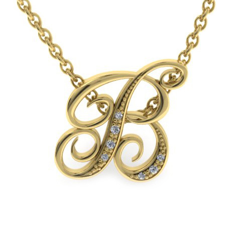 Letter B Diamond Initial Necklace in Yellow Gold (2.2 g) w/ 6 Diamonds, , 18 Inch Chain by SuperJeweler