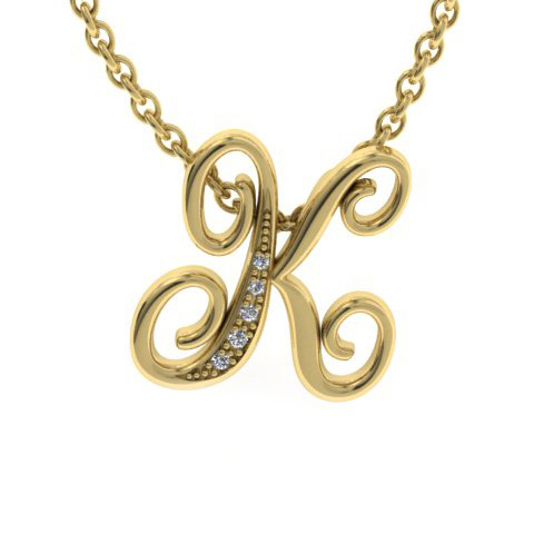 Letter K Diamond Initial Necklace in Yellow Gold (2.2 g) w/ 6 Diamonds, , 18 Inch Chain by SuperJeweler