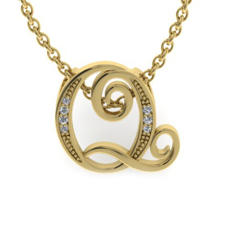 Letter Q Diamond Initial Necklace in Yellow Gold (2.2 g) w/ 6 Diamonds, , 18 Inch Chain by SuperJeweler