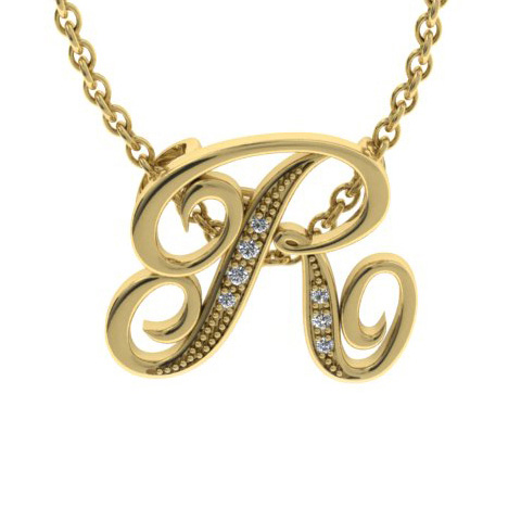 Letter R Diamond Initial Necklace in Yellow Gold (2.2 g) w/ 6 Diamonds, , 18 Inch Chain by SuperJeweler