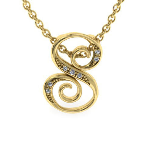 Letter S Diamond Initial Necklace In Yellow Gold (2.2 G) W/ 6 Diamonds, I/J, 18 Inch Chain By SuperJeweler