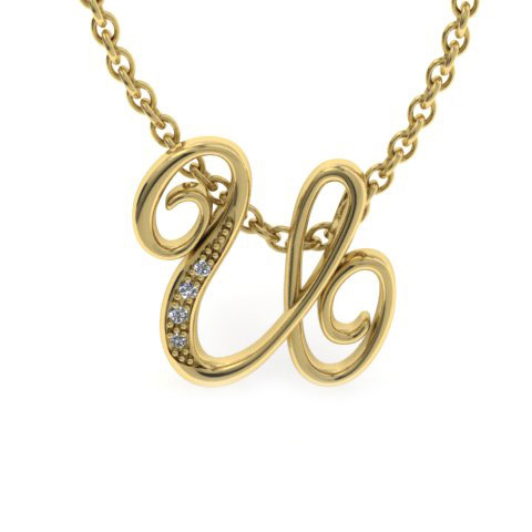 Letter U Diamond Initial Necklace in Yellow Gold (2.2 g) w/ 6 Diamonds, , 18 Inch Chain by SuperJeweler