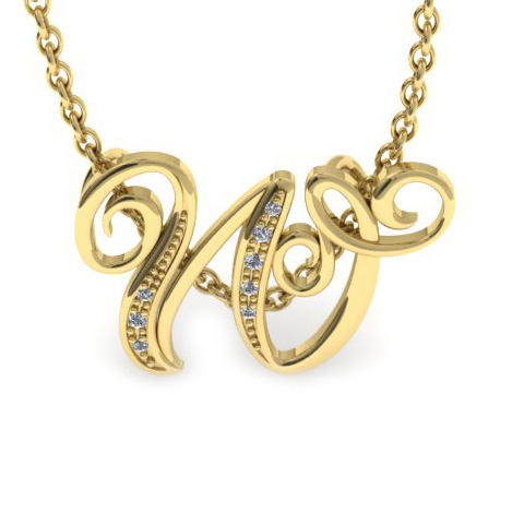 Letter W Diamond Initial Necklace in Yellow Gold (2.2 g) w/ 6 Diamonds, , 18 Inch Chain by SuperJeweler