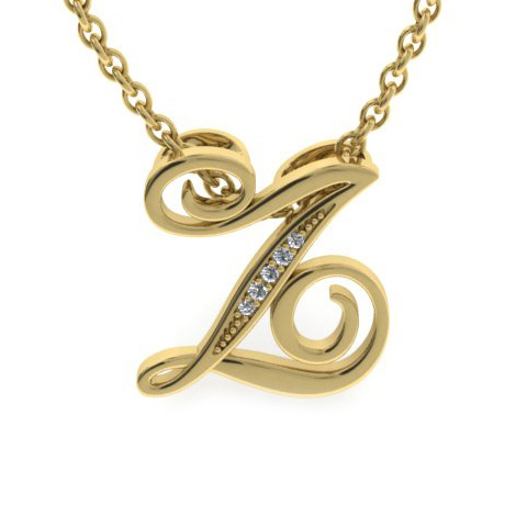 Letter Z Diamond Initial Necklace in Yellow Gold (2.2 g) w/ 6 Diamonds, , 18 Inch Chain by SuperJeweler