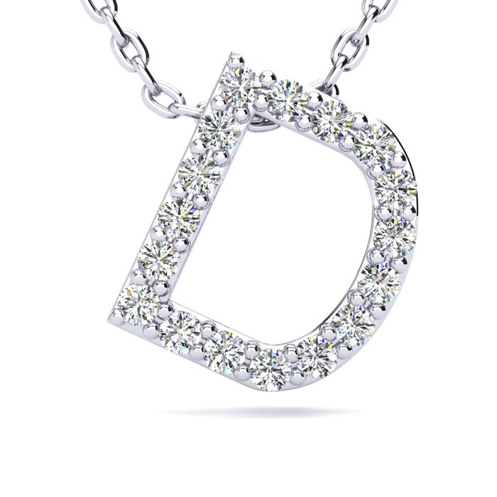 Letter D  ColorDiamond Initial Necklace in 14K White Gold (2.4 g) w/ 13 Diamonds, , 18 Inch Chain by SuperJeweler