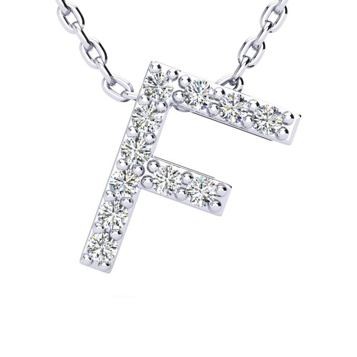 Letter F Diamond Initial Necklace in 14K White Gold (2.4 g) w/ 13 Diamonds, , 18 Inch Chain by SuperJeweler