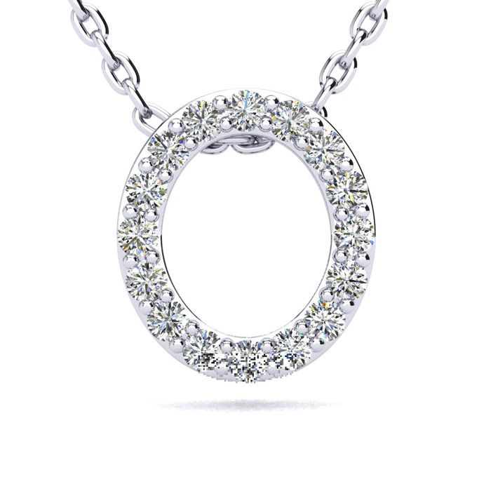 Letter O Diamond Initial Necklace in 14K White Gold (2.4 g) w/ 13 Diamonds, , 18 Inch Chain by SuperJeweler