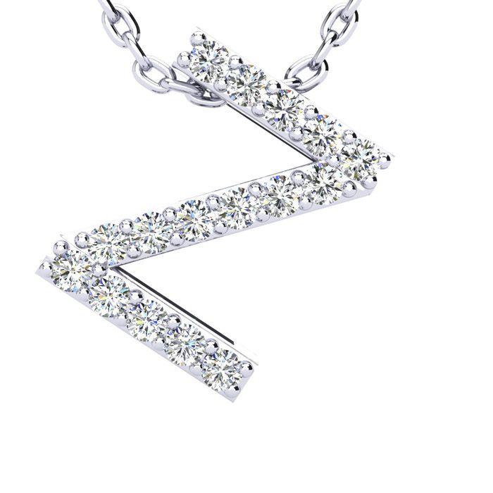 Letter Z Diamond Initial Necklace in 14K White Gold (2.4 g) w/ 13 Diamonds, , 18 Inch Chain by SuperJeweler