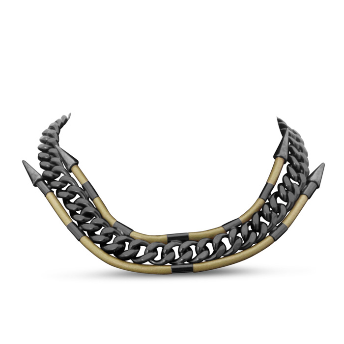 Gunmetal Spike & Leather Necklace by Passiana
