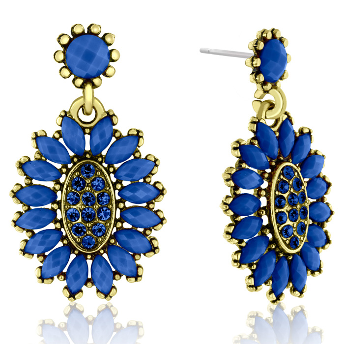Passiana Cluster Flower Crystal Earrings, Blue