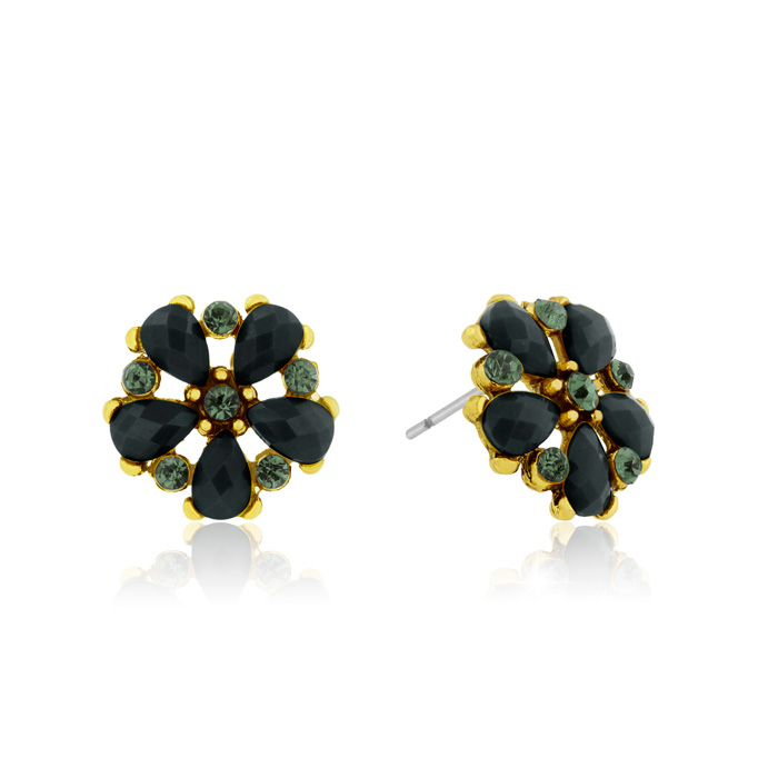 Passiana Dainty Flower Crystal Earrings, Black