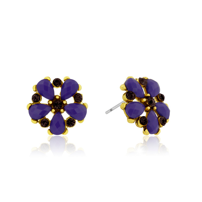Passiana Dainty Flower Crystal Earrings, Purple