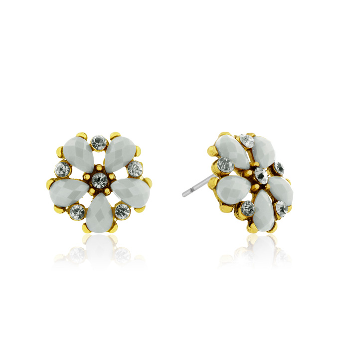 Passiana Dainty Flower Crystal Earrings, White