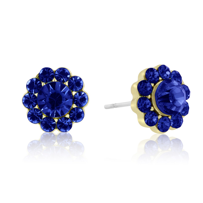 Passiana Mini Flower Crystal Earrings, Blue