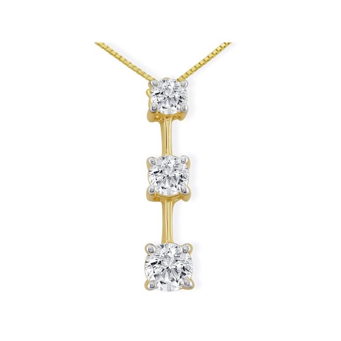 Impressive 2 Carat Fine Three Diamond Pendant Necklace In 14k Yellow Gold, I/J, 18 Inch Chain By SuperJeweler