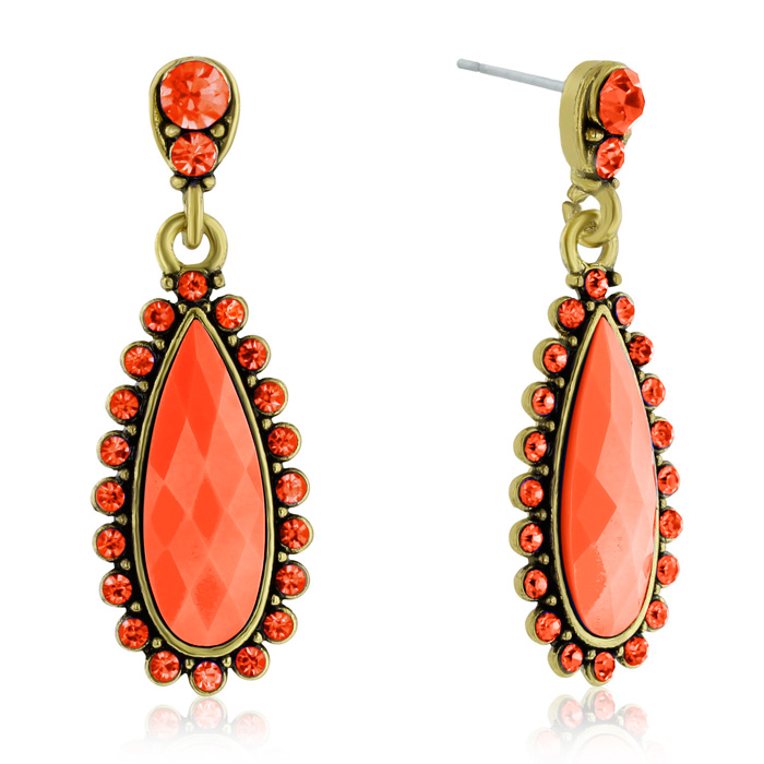 Drop Crystal Earrings, Orange by Passiana