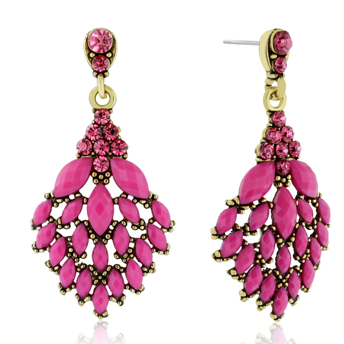 Passiana Cascading Crystal Earrings, Pink