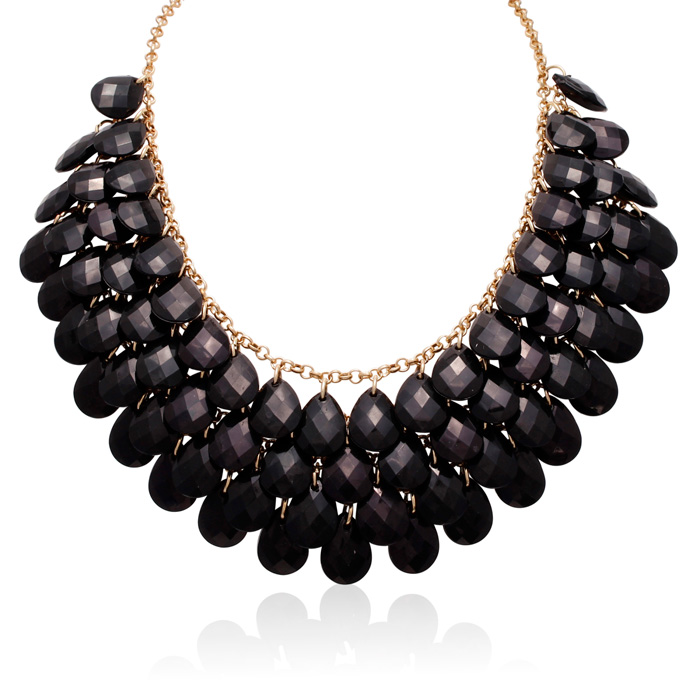 Black Onyx Crystal Statement Necklace In Gold Overlay 18 Inches