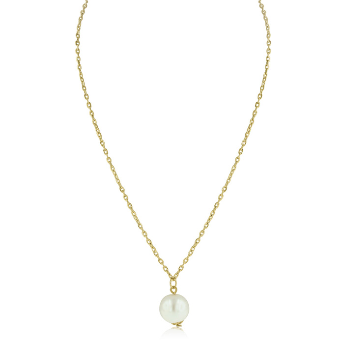 Simulated Pearl Solitaire Necklace, Yellow by Adoriana