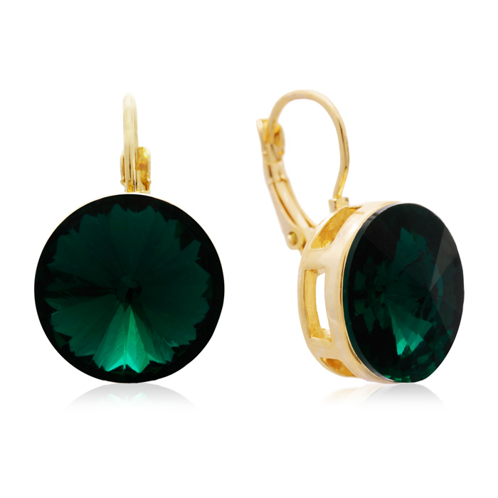 30 Carat Emerald Crystal Earrings, Gold Overlay by Adoriana