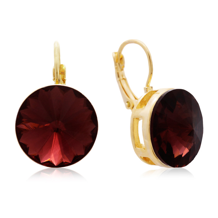 30 Carat Marsala Crystal Earrings, Gold Overlay by Adoriana