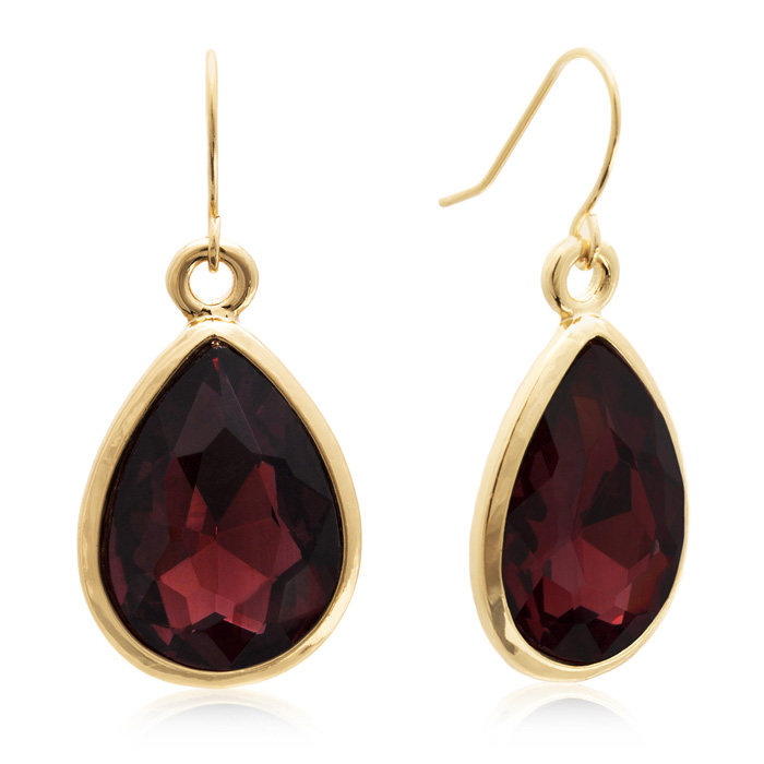 18 Carat Pear Shape Marsala Crystal Earrings, Gold Overlay by Adoriana